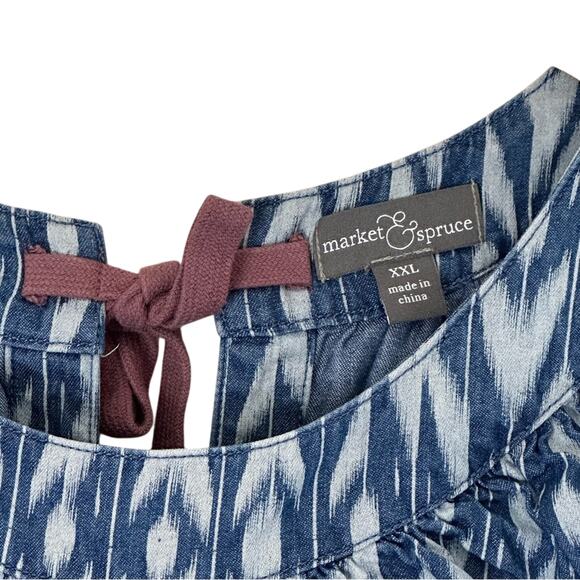 Stitch Fix x Market & Spruce Tie Back Bow Blue Geometric Blouse Size XXL - Picture 3 of 7